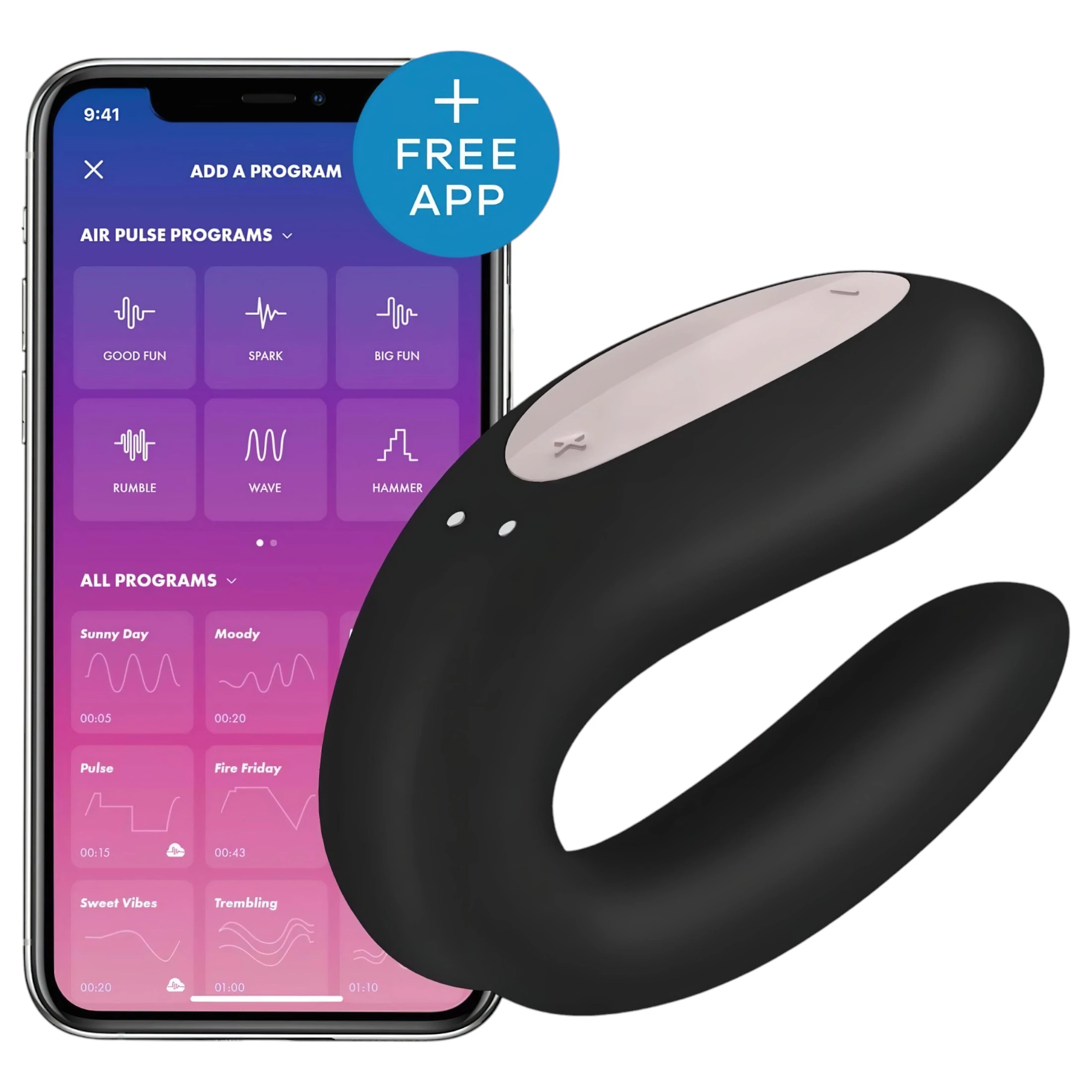 Satisfyer Double Joy - okos, akkus, vízálló párvibrátor (fekete) - Vágyaim.hu szexshop