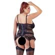Cottelli Plus Size - fodros, virágos felső tangával (fekete)