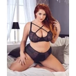 Cottelli Plus Size - keresztpántos melltartó és bugyi (fekete)