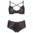 Cottelli Plus Size - keresztpántos melltartó és bugyi (fekete)