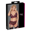 Cottelli Curves - virágos, nyitott melltartó szett (fekete)