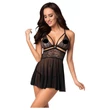 Obsessive 838-BAB-1 - áttetsző, csipkés babydoll szett (fekete)