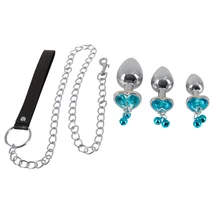 You2Toys - Butt Plug Set - anál plug szett + póráz (ezüst)
