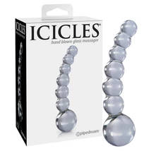 Icicles No. 66 - íves, gömbös, üveg dildó (átlátszó)