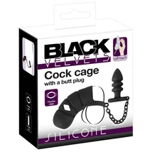 Black Velvet - szilikon pénisz ketrec anál pluggal (fekete)