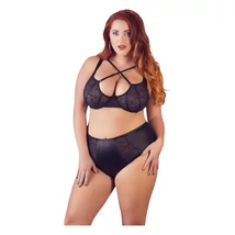 Cottelli Plus Size - keresztpántos melltartó és bugyi (fekete)