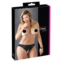 Cottelli Plus Size - csipkés, nyitott bugyi (fekete)