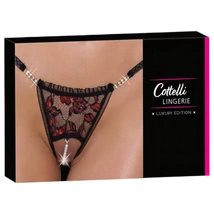 Cottelli - luxus, rózsás gyöngyös tanga (fekete)