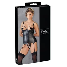 Cottelli Bondage - fényes, mellemelős felső bilinccsel (fekete)