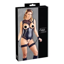 Cottelli Bondage - fényes nyitott body és kar bilincs (fekete)