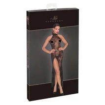 Noir - átlátszó, virágos, hosszú ruha (fekete)