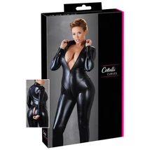 Cottelli Plus Size - fényes hosszúujjú party overál (fekete)