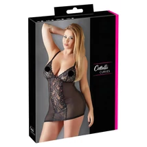 Cottelli Plus Size - csipkés átlátszó hálóing (fekete)
