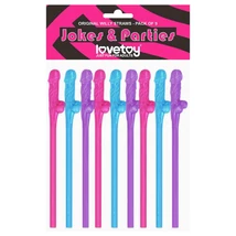 Lovetoy - realisztikus pénisz szívószál (pink-kék-lila)