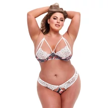 Baci Plus Size - virágos, csipkés melltartó szett (fehér)