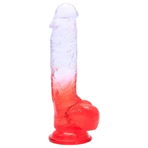 Sunfo - tapadókorongos, herés dildó - 21 cm (átlátszó-piros)