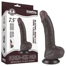 Sliding-Skin - tapadókorongos kétrétegű dildó - 19,5 cm (barna)