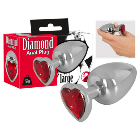You2Toys - Diamond - 159g-os alumínium anál dildó (ezüst-piros)