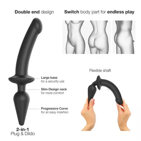 Strap-on-me Swith Semi-Realistic S - 2in1 szilikon dildó (fekete)