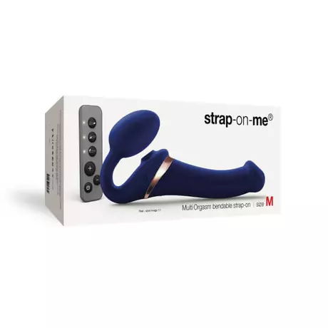 Strap-on-me M - felcsatolható, léghullámos vibrátor (kék)