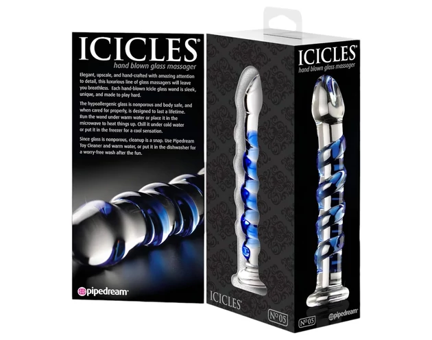 Icicles No. 5 - spirál üveg dildó (átlátszó-kék)