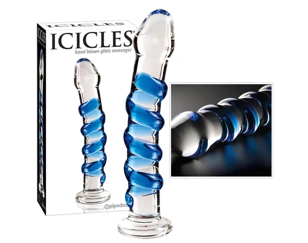 Icicles No. 5 - spirál üveg dildó (átlátszó-kék)