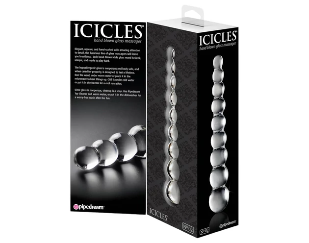Icicles No. 2 - gömbös üveg dildó (átlátszó)