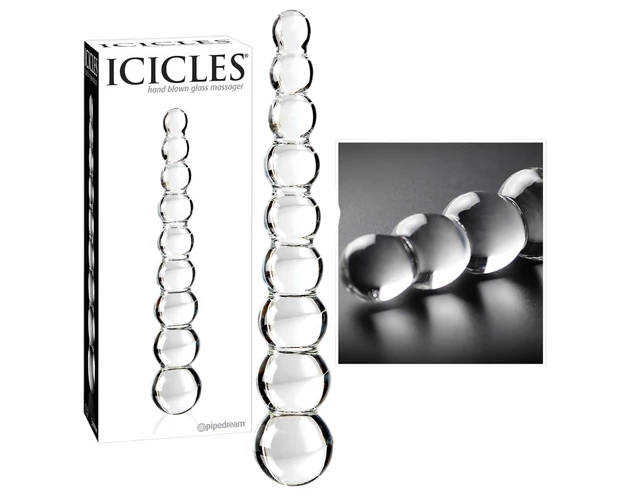 Icicles No. 2 - gömbös üveg dildó (átlátszó)