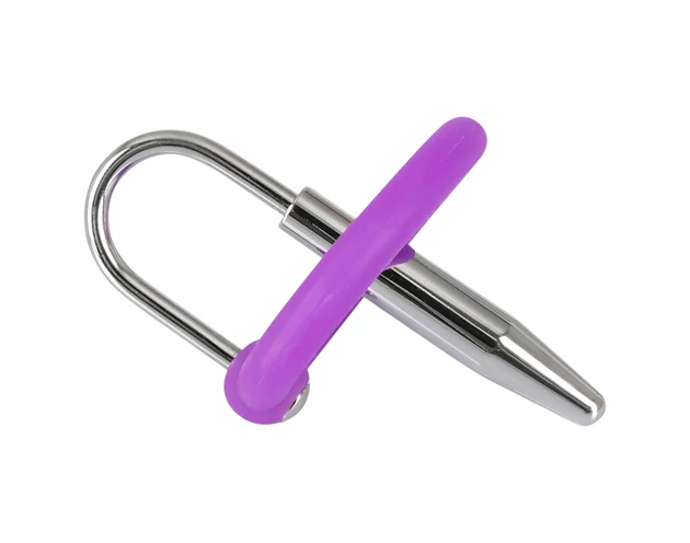 Penisplug - szilikon makkgyűrű húgycsőkúppal (lila-ezüst)