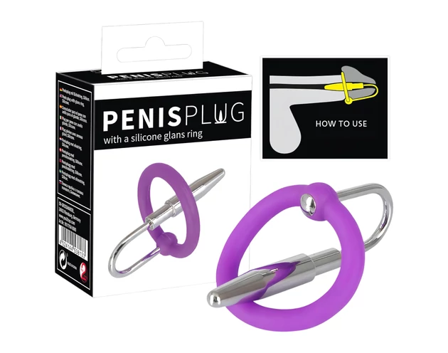 Penisplug - szilikon makkgyűrű húgycsőkúppal (lila-ezüst)