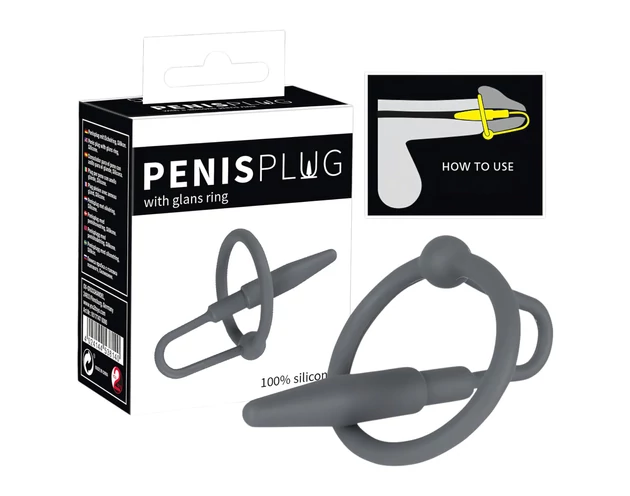 Penisplug - szilikon makkgyűrű húgycsőkúppal (szürke)