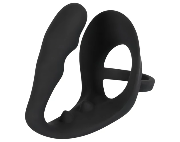 Black Velvets - pénisz- és heregyűrűs anál dildó (fekete)