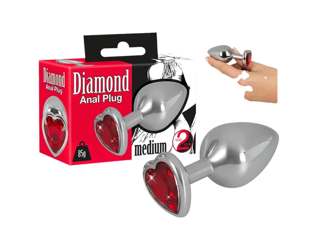 You2Toys - Diamond - 85g-os alumínium anál plug (ezüst-piros)