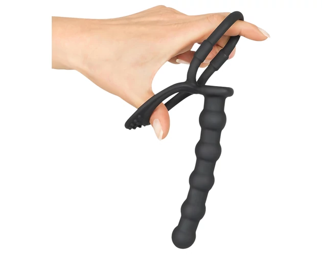 Black Velvets - here- és péniszgyűrű anál dildóval (fekete)