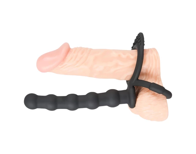 Black Velvets - here- és péniszgyűrű anál dildóval (fekete)