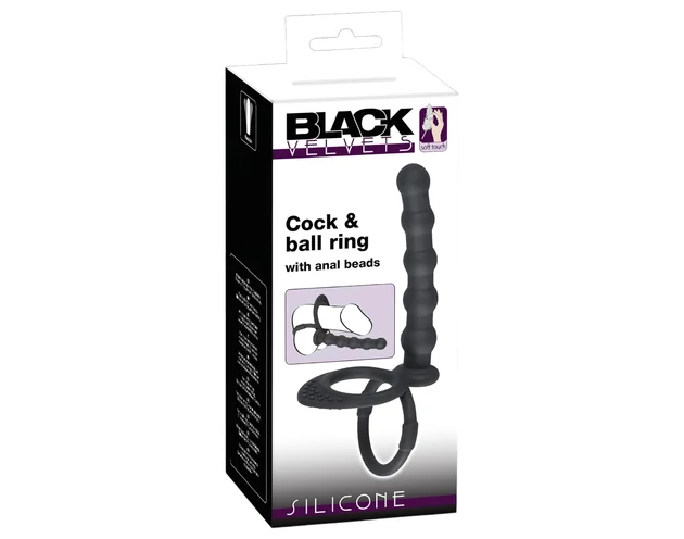 Black Velvets - here- és péniszgyűrű anál dildóval (fekete)