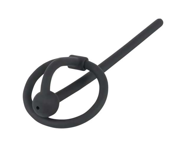 Penisplug - szilikon makkgyűrű üreges húgycsőrúddal (fekete)