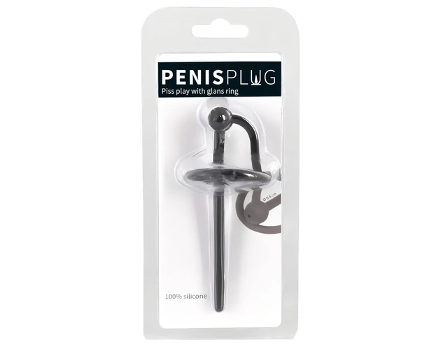 Penisplug - szilikon makkgyűrű üreges húgycsőrúddal (fekete)