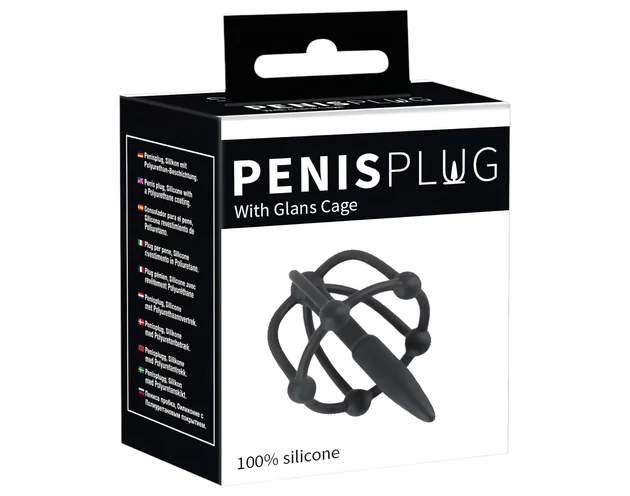 Penisplug - szilikon makk ketrec húgycsőkúppal (fekete)