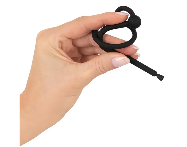 Penisplug - szilikon húgycső tágító és makkgyűrű (0,6mm) - fekete