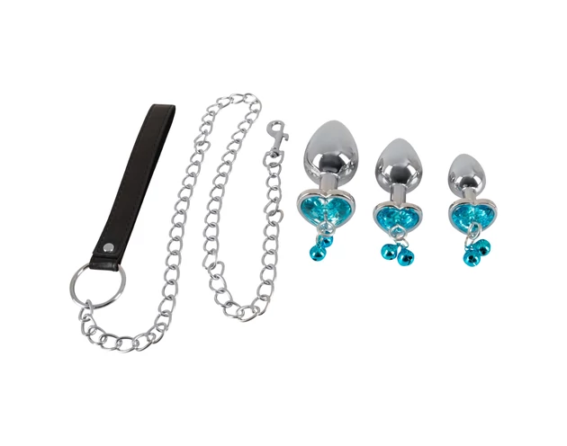 You2Toys - Butt Plug Set - anál plug szett + póráz (ezüst)