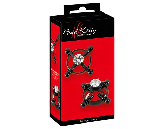 Bad Kitty - csavaros mellbimbó ékszer (strasszos) - fekete