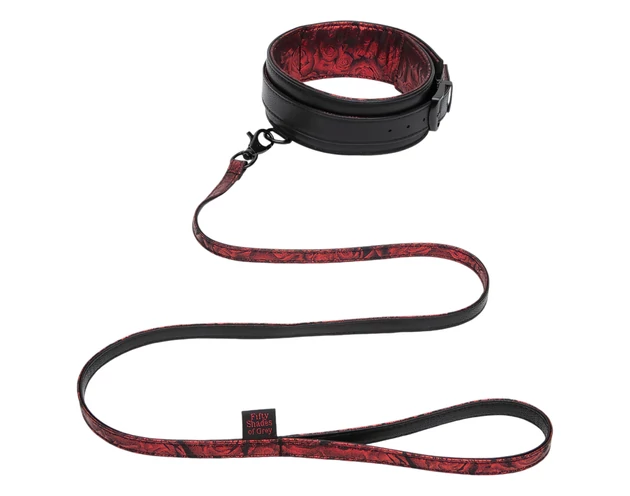A szürke ötven árnyalata - nyakörv és póráz (fekete-vörös)