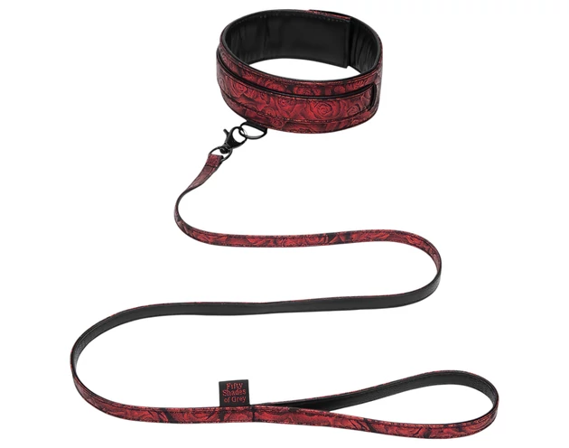 A szürke ötven árnyalata - nyakörv és póráz (fekete-vörös)