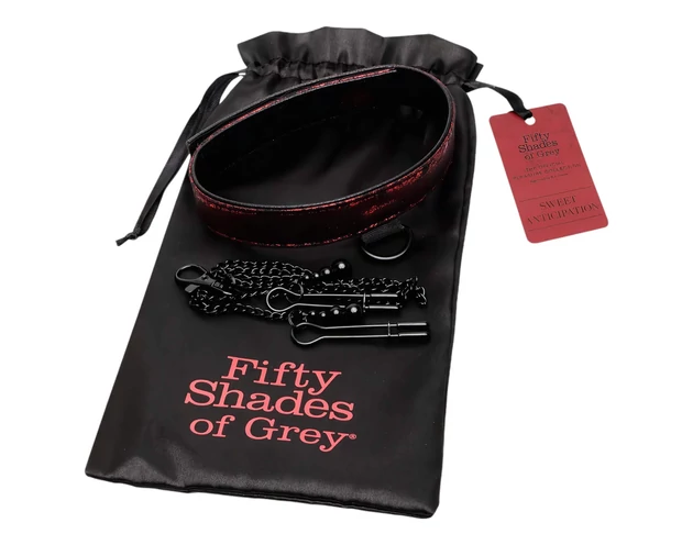 A szürke ötven árnyalata - nyakörv és bimbócsipesz (fekete-vörös)