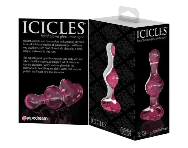 Icicles No. 75 - szíves, üveg anál plug (pink)