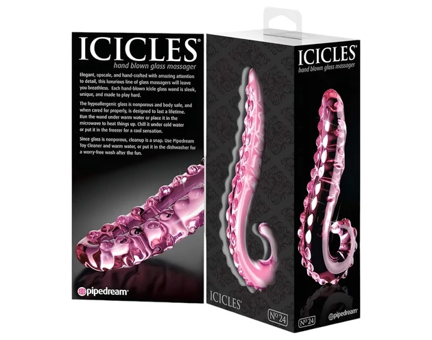 Icicles No. 24 - bordázott nyelv üveg dildó (pink)