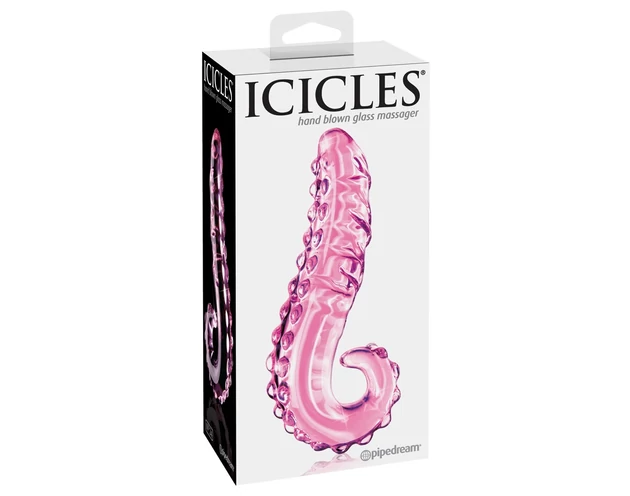 Icicles No. 24 - bordázott nyelv üveg dildó (pink)