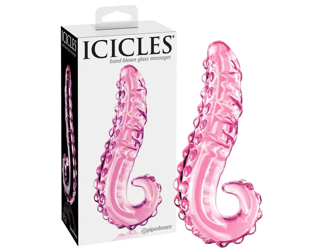 Icicles No. 24 - bordázott nyelv üveg dildó (pink)