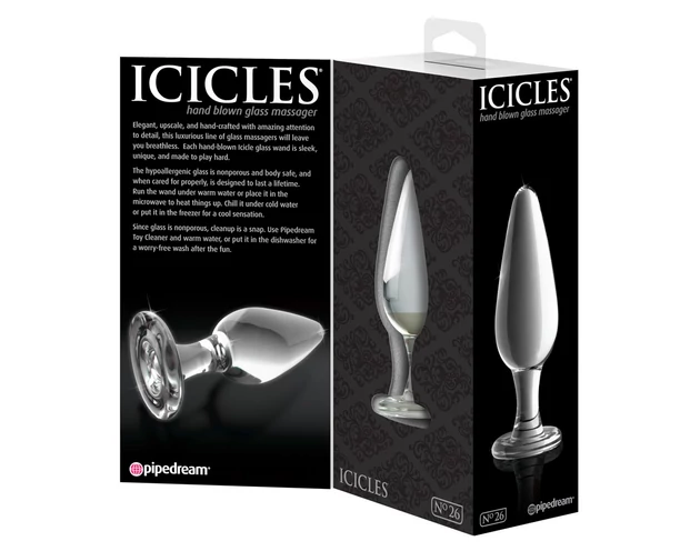 Icicles No. 26 - kúpos, üveg anál plug (átlátszó)